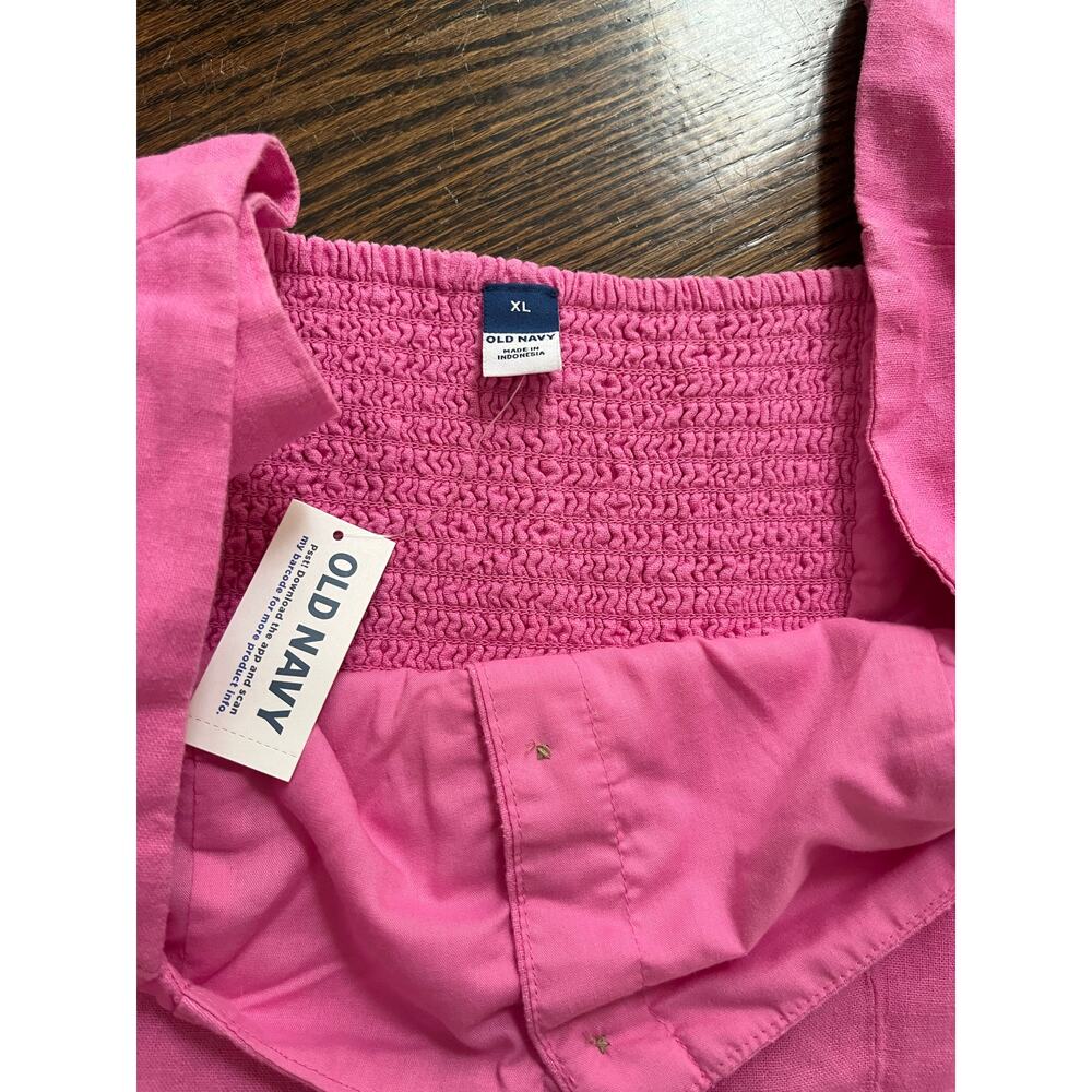 Old Navy Linen Blend Puff Sleeves Mini Dress Women Sz. XL Pink NWT - Picture 7 of 7